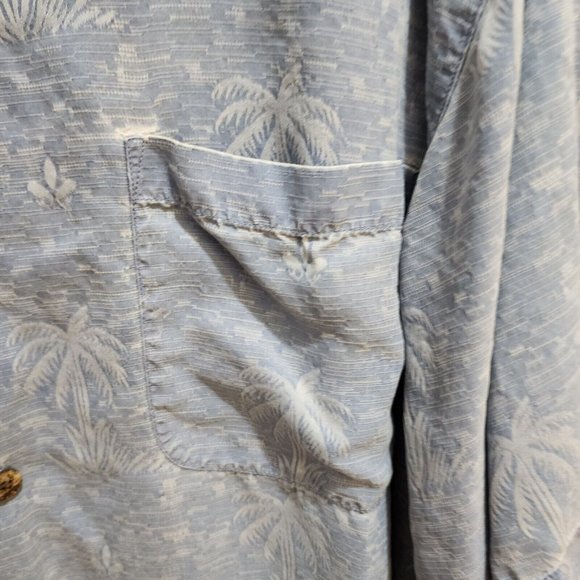 Tommy Bahama Hawaiian Floral Palm Tree Blue Button Shirt Silk Luau Camp Size XL - Picture 6 of 12